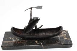 CARL KAUBA NATIVE AMERICAN CANOE BRONZE SCULPTURE