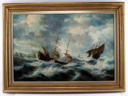 VINTAGE NAUTICAL MARITIME GALLEON SHIP PAINTING