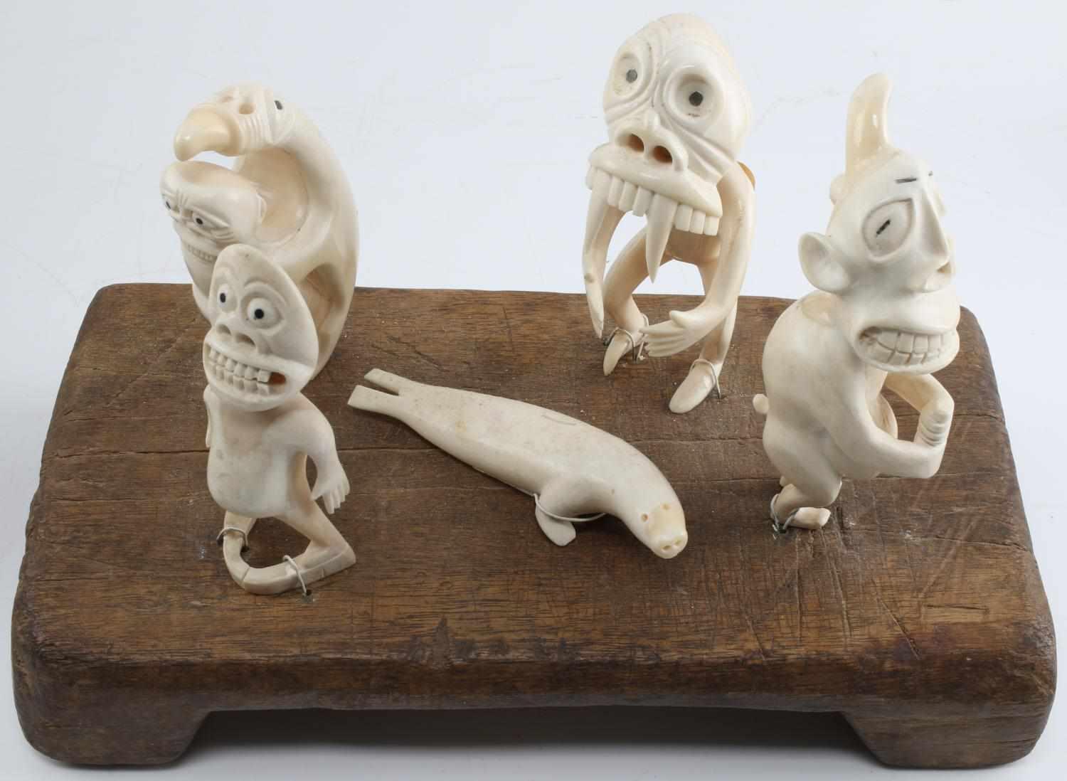 LOT OF 5 WALRUS GREENLAND INUIT TUPILAK CARVINGS