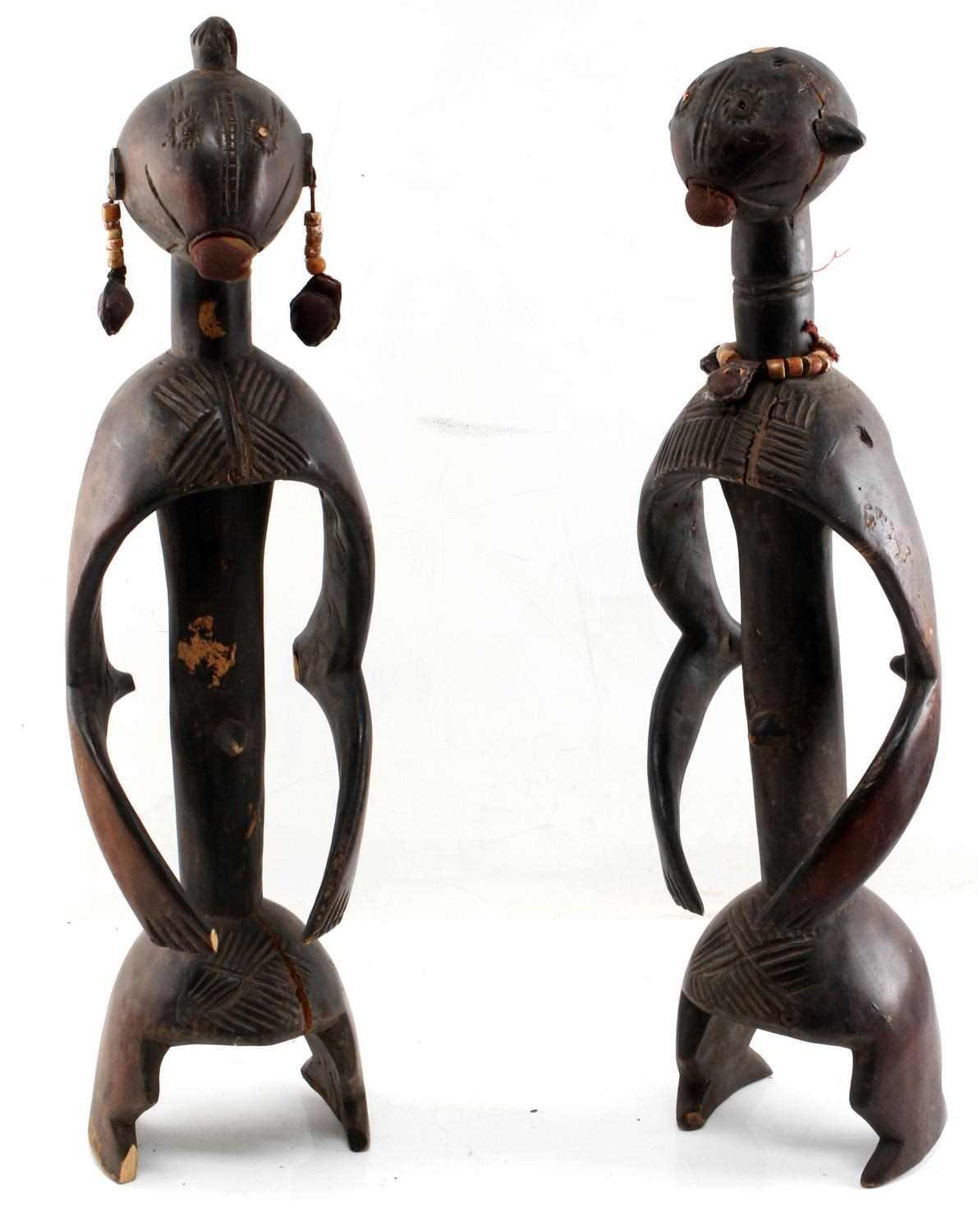 LOT OF TWO AFRICAN CARVED FEMALE & MALE FIGURES