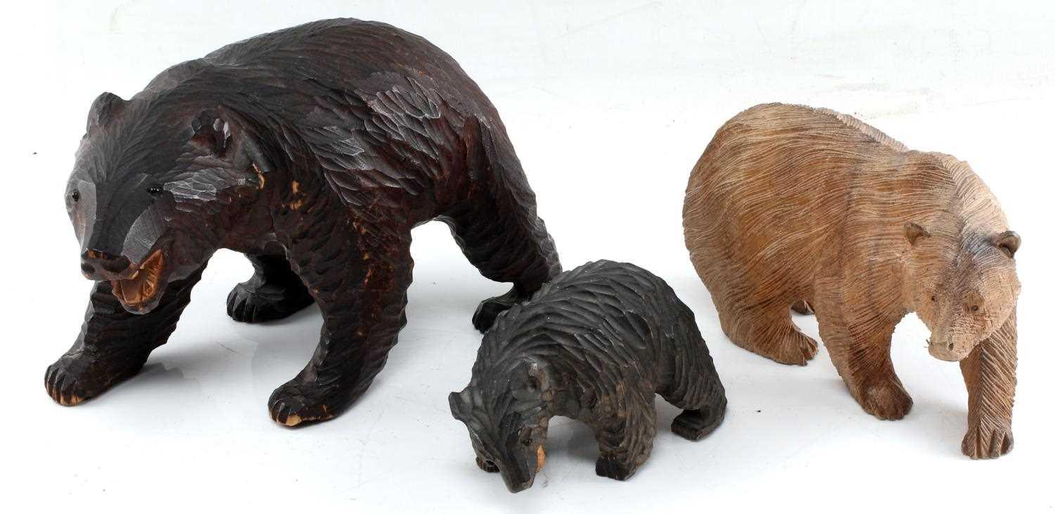 LOT OF 3 HAND CARVED WOOD BLACK FOREST BEARS