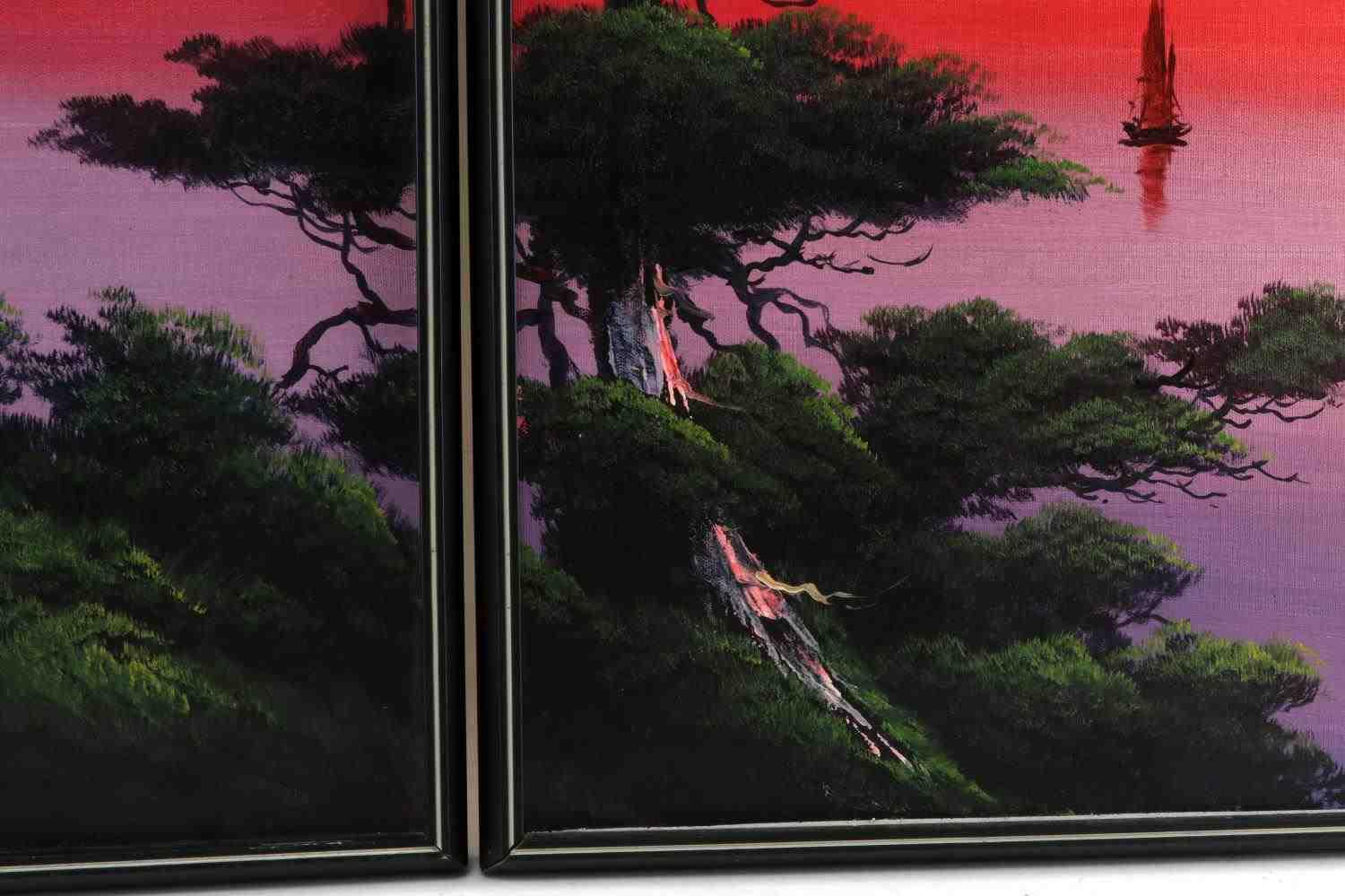 LONE CYPRESS OIL ON CANVAS SIGNED 2 PANEL PAINTING