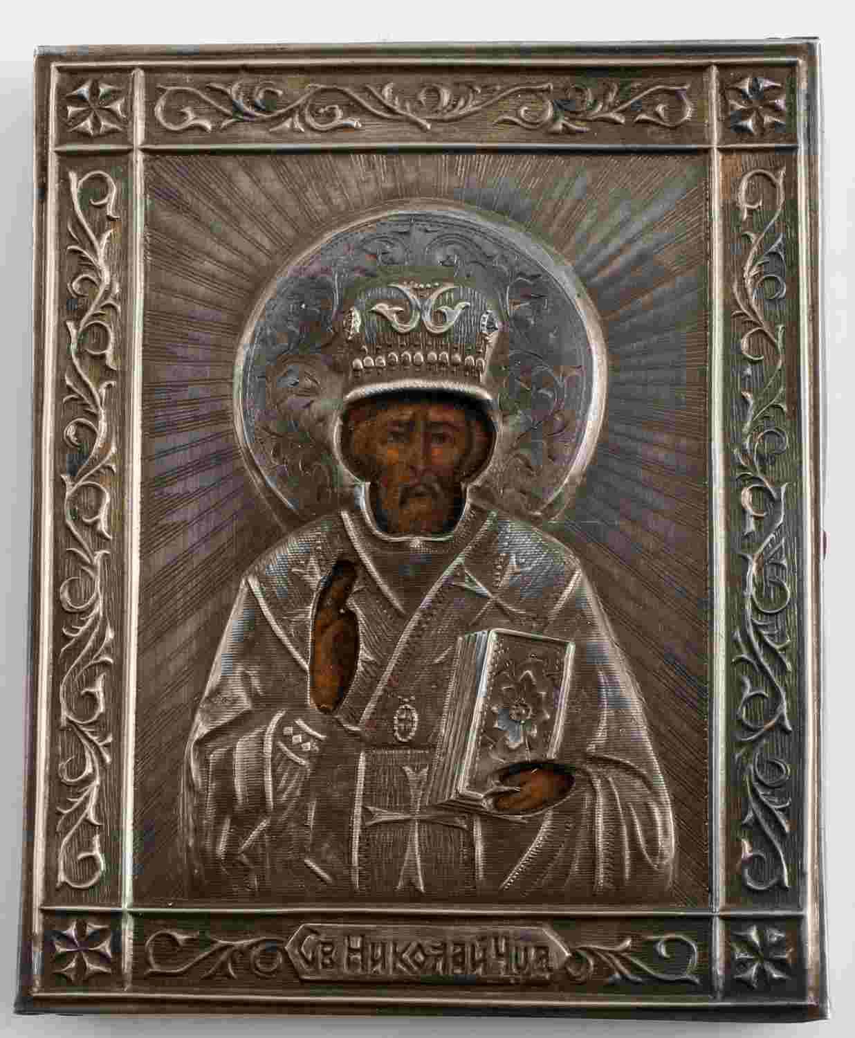 RUSSIAN IMPERIAL 84 SILVER ICON SAINT NIKOLAUS