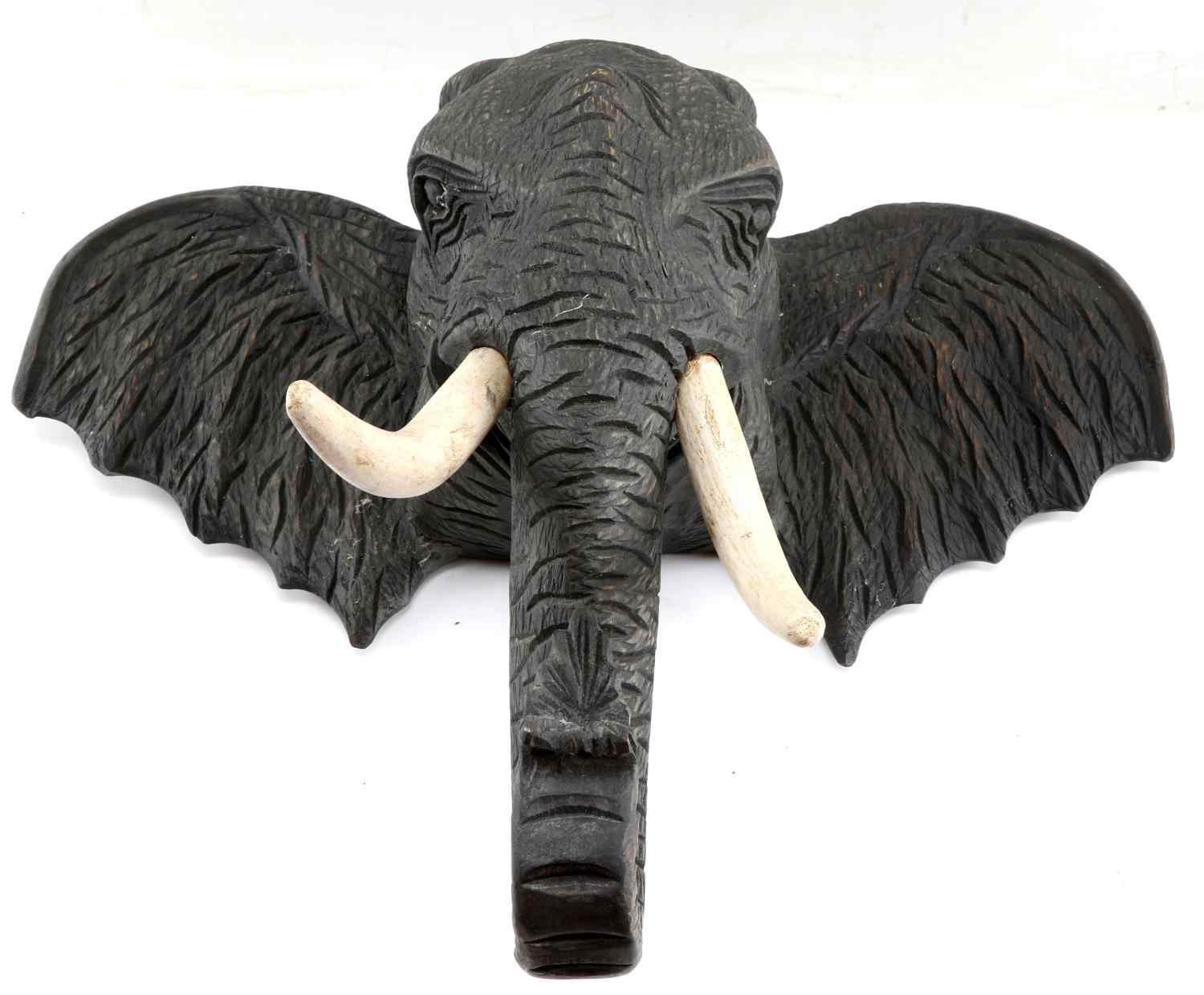 CARVED WOOD AFRICAN ELEPHANT HEAD FIGURE