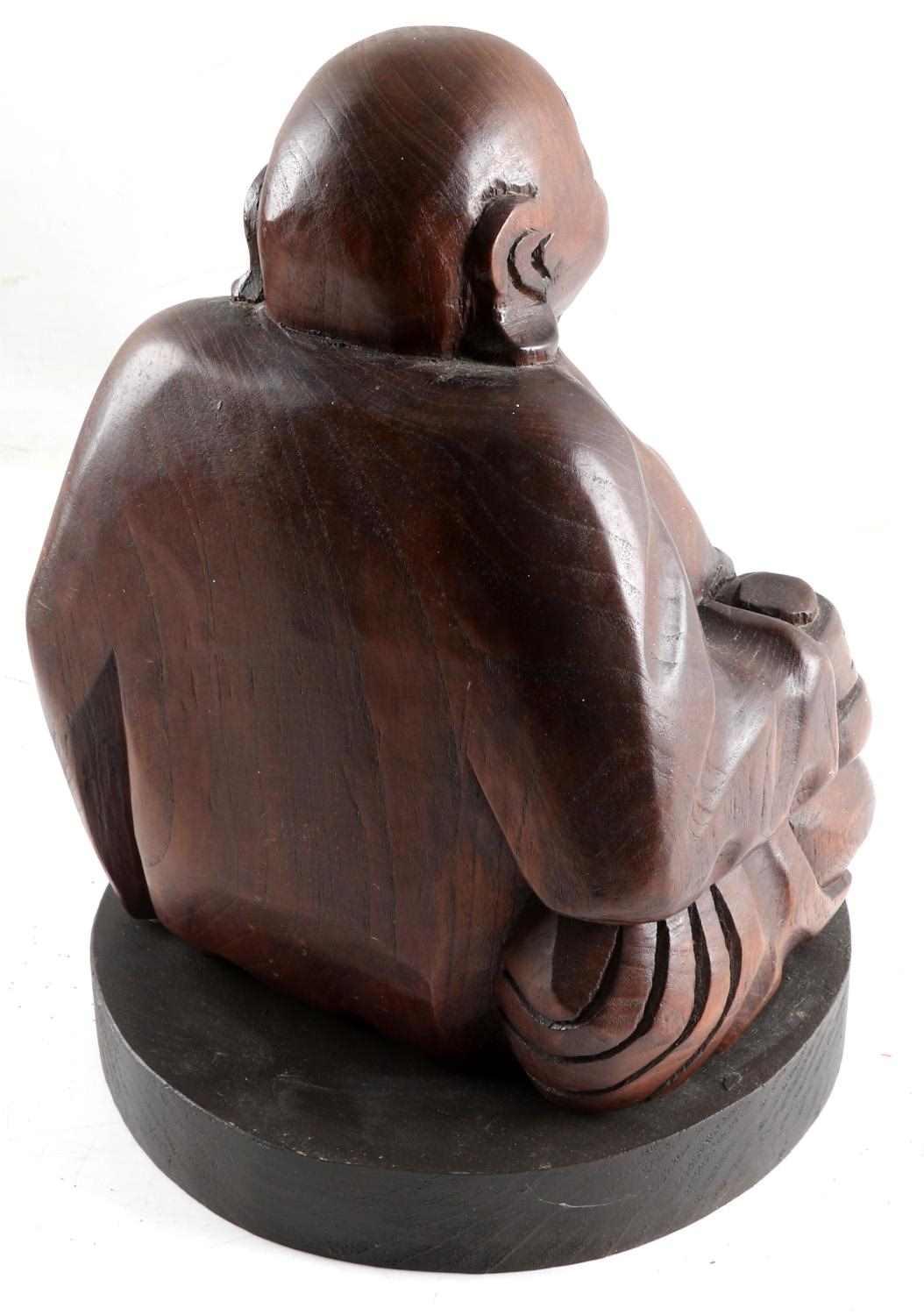 HAND CARVED WOODEN LAUGHING BUDDHA SCULPTURE