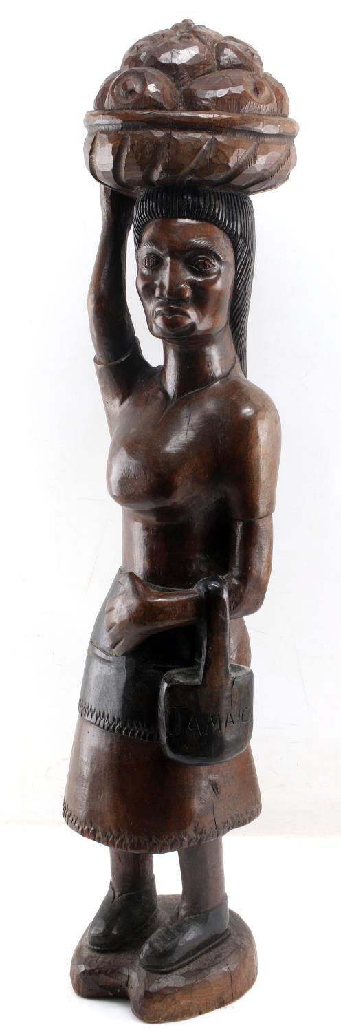 JAMAICAN CARVED WOOD FEMALE HARVEST FIGURE