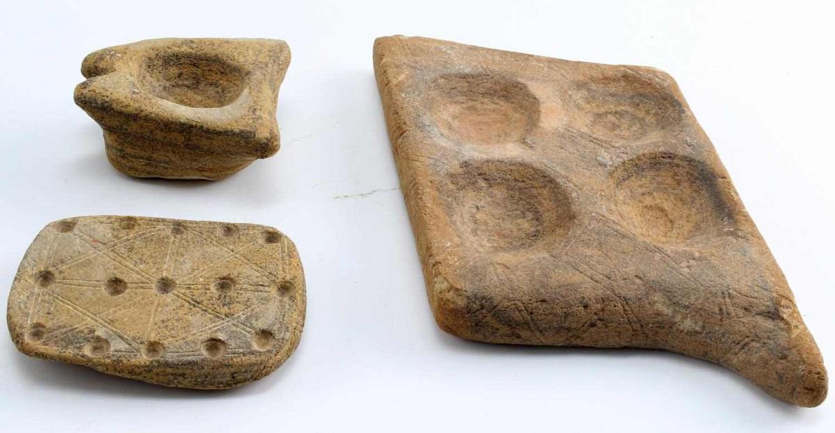 LOT OF THREE STONE CARVED PIECES GAME BOARDS