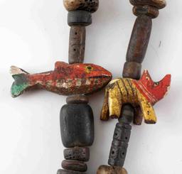 2 AFRICAN CARVED WOOD BOWLS & 4 NECKLACES