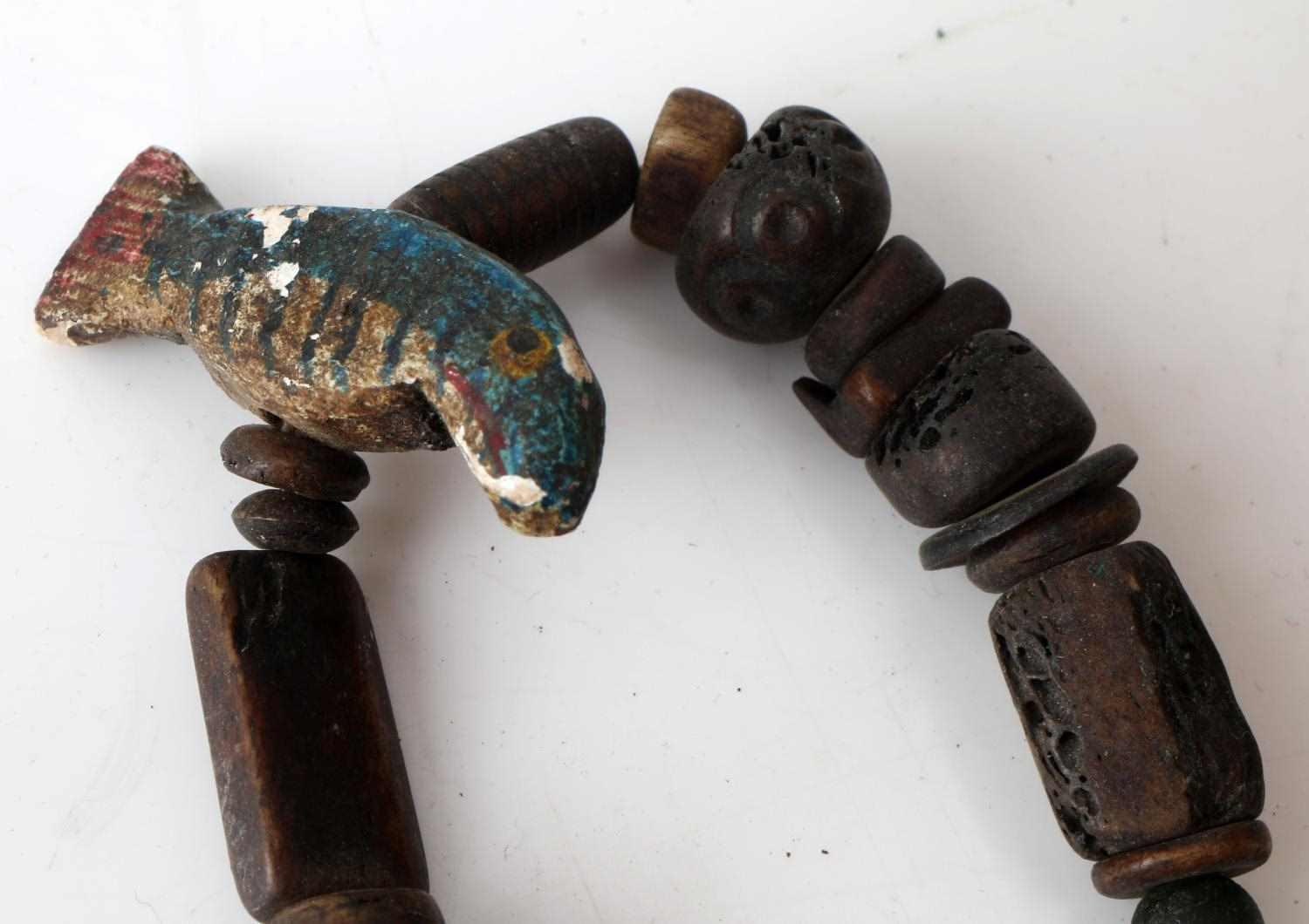 2 AFRICAN CARVED WOOD BOWLS & 4 NECKLACES