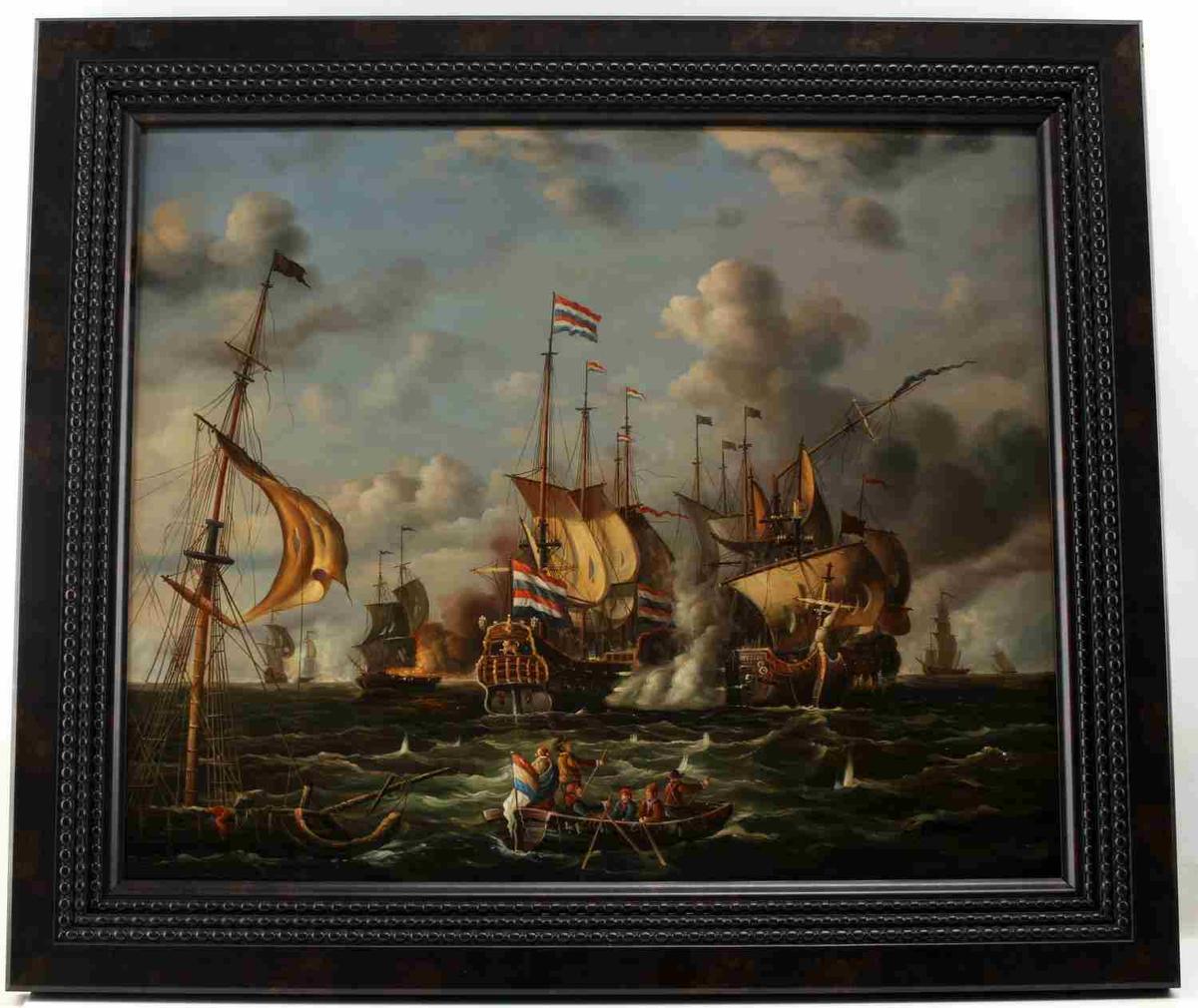 OIL ON LINEN FRENCH GALLEON MARITIME SCENE