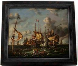 OIL ON LINEN FRENCH GALLEON MARITIME SCENE