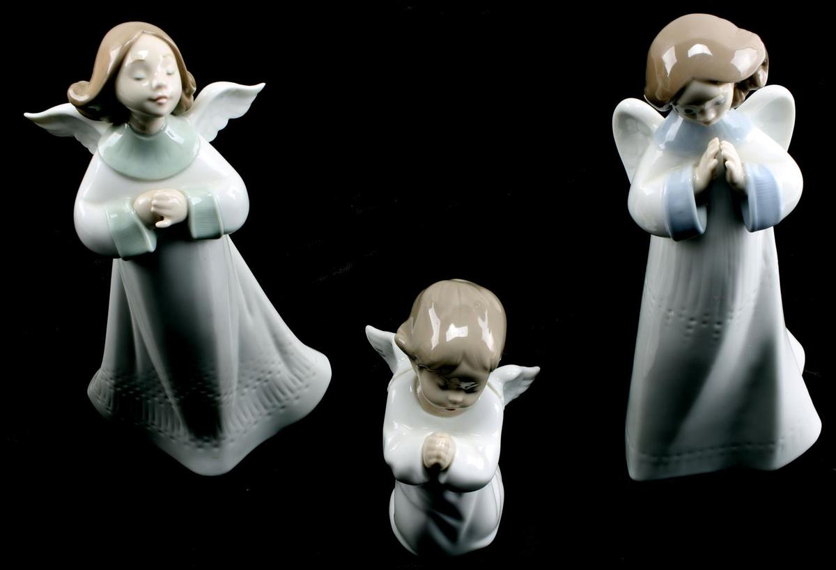 THREE LLADRO PRAYING ANGEL FIGURINES