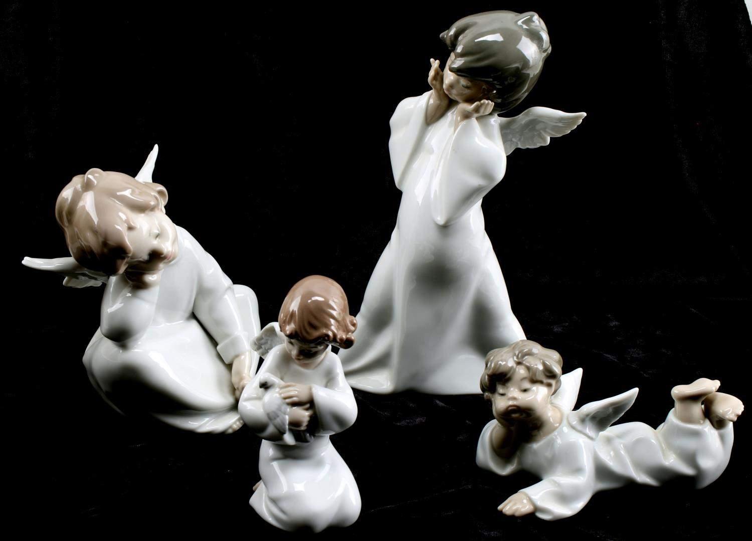 FOUR LLADRO MADE IN SPAIN ANGEL FIGURINES STAMPED