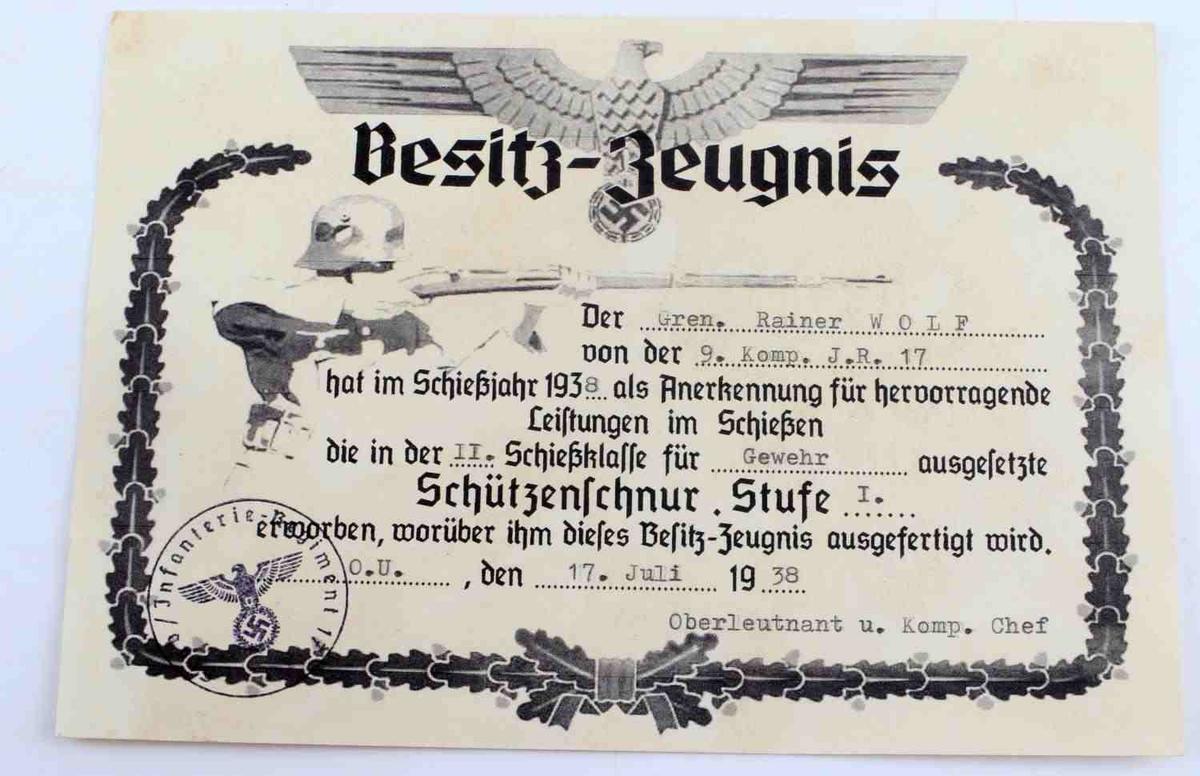 WWII GERMAN HEER MARKSMAN SHOOTING AWARD DOCUMENT