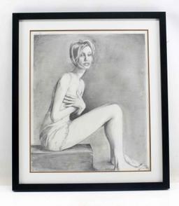 FEMALE NUDE FIGURE GRAPHITE DRAWING