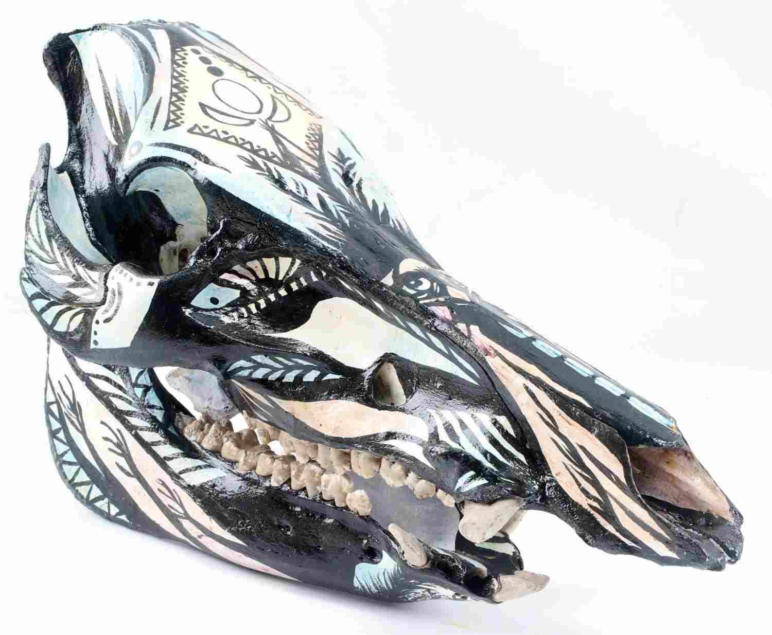 NATIVE INSPIRED HAND PAINTED WILD BOAR SKULL