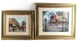 LOT 2 OIL PAINTINGS NOTRE DAME MOULIN ROUGE