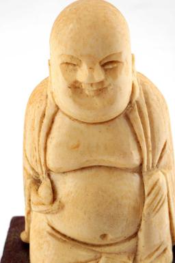 ANTIQUE IVORY SEATED BUDDHA 3 INCHES WITH STAND