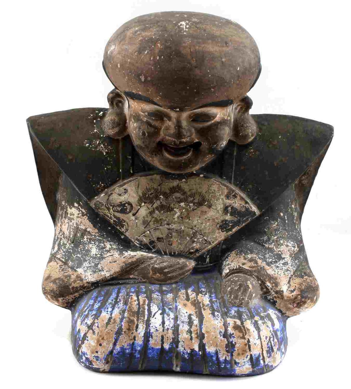 ANTIQUE BUDDHA CLAY AND PLASTER SHRINE STATUE