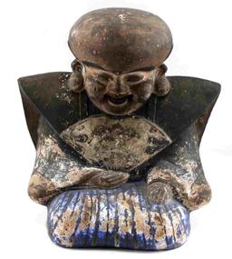 ANTIQUE BUDDHA CLAY AND PLASTER SHRINE STATUE