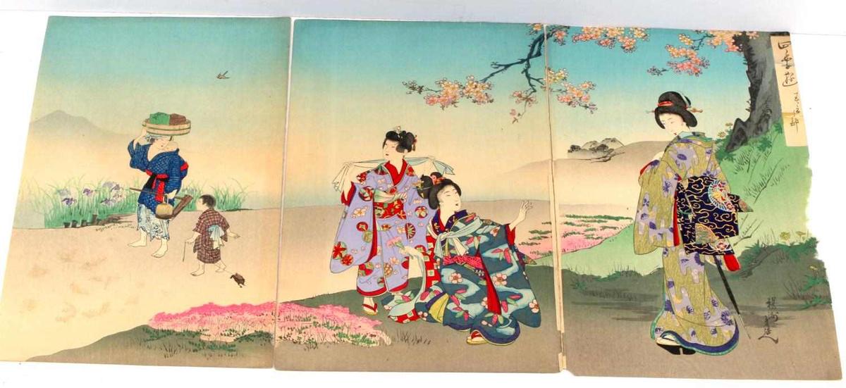 UKIYO-E 19TH CENTURY JAPANESE WOODBLOCK TRIPTYCH