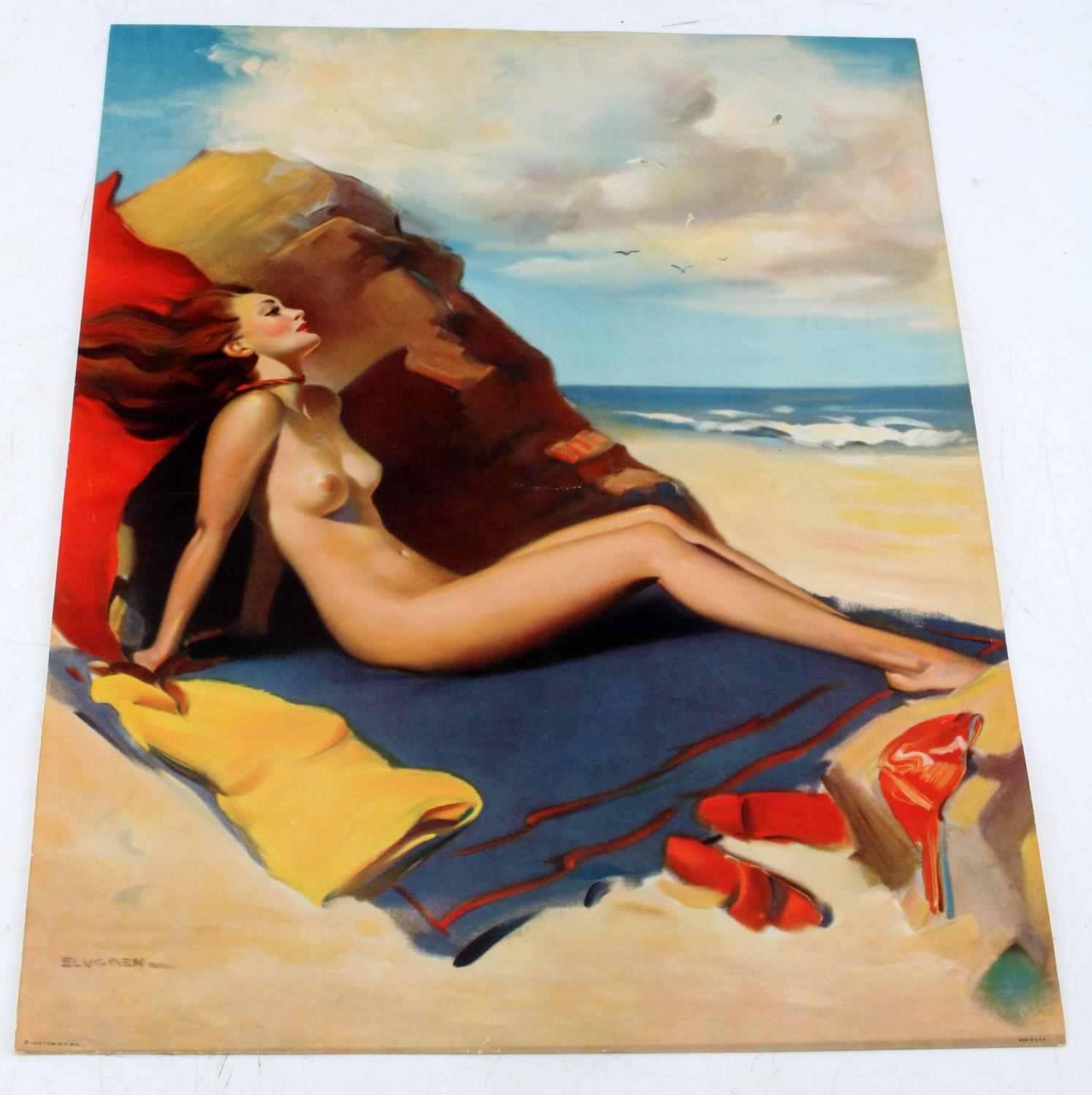 GIL ELVGREN NUDE BEACH PIN UP PRINT 16X12