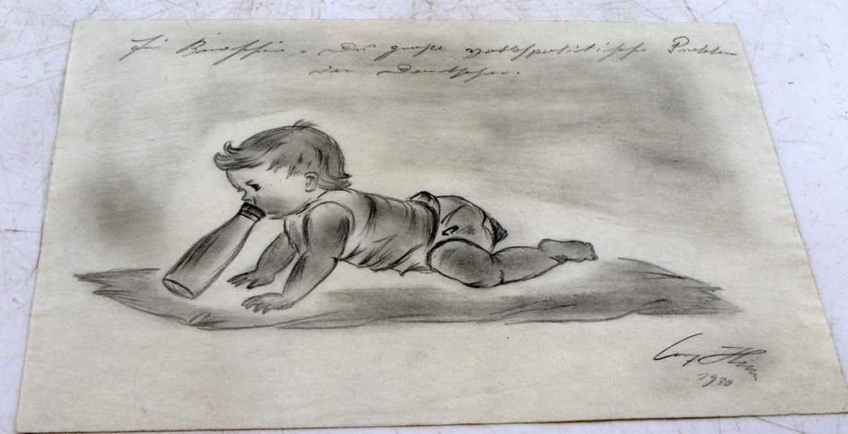 1930 ADOLF HITLER HAND SIGNED PENCIL SKETCH