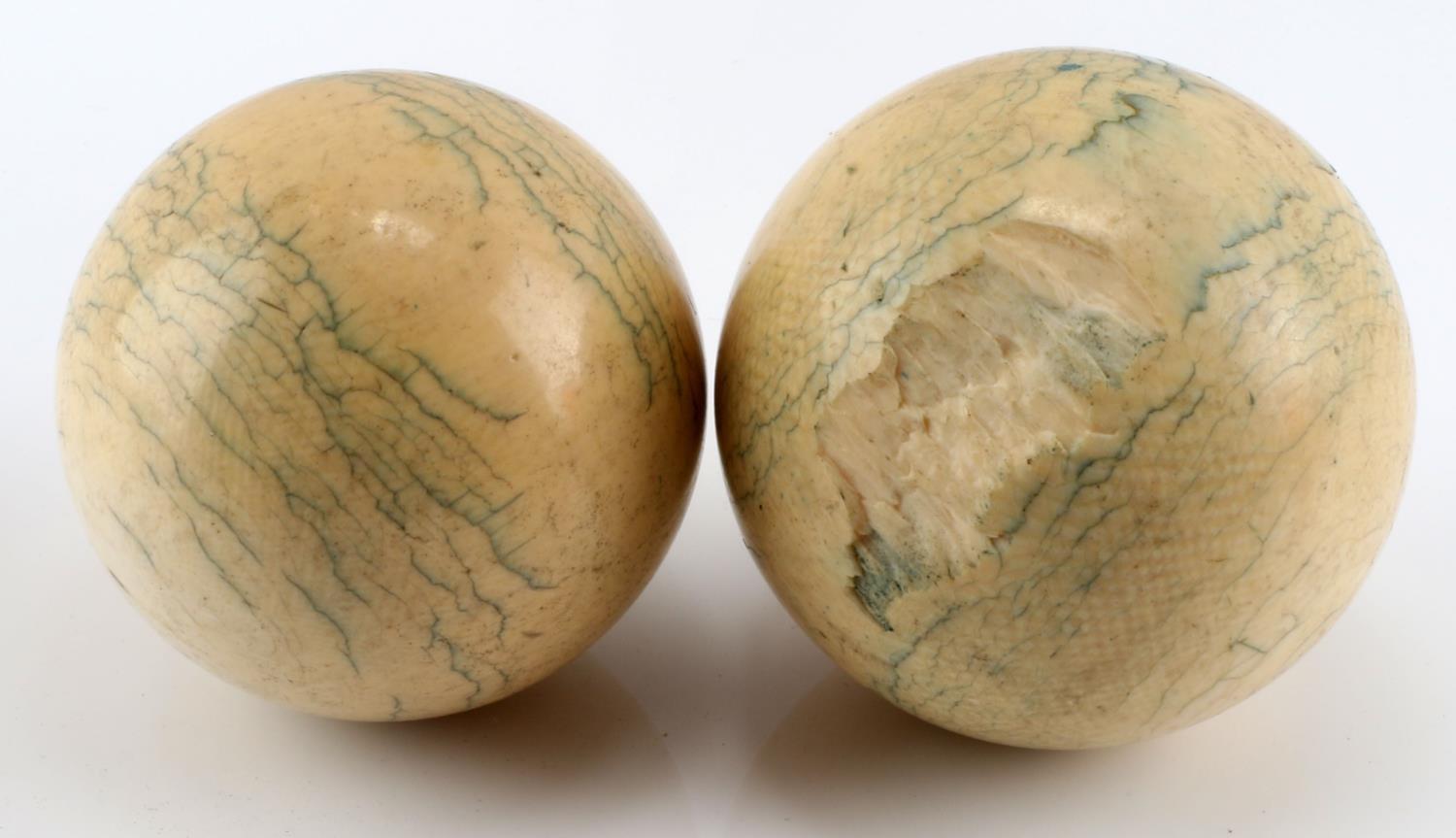 2 ANTIQUE CIVIL WAR IVORY CUE BILLIARD BALLS