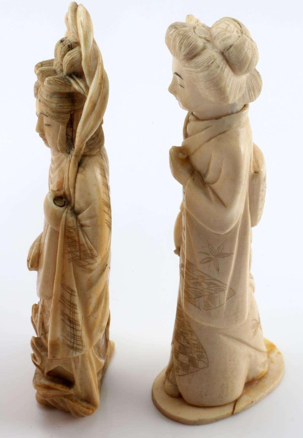 ANTIQUE IVORY FEMEALE DEITY GODDESS FIGURE LOT 2