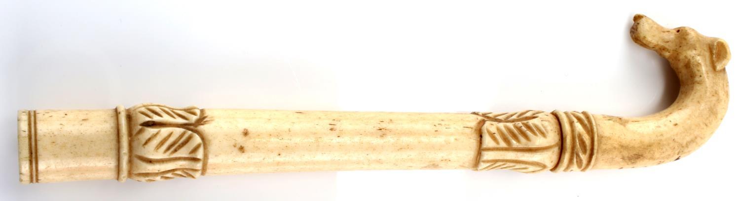 ANTIQUE BONE HOUND DOG PARASOL WALKING STICK GRIP