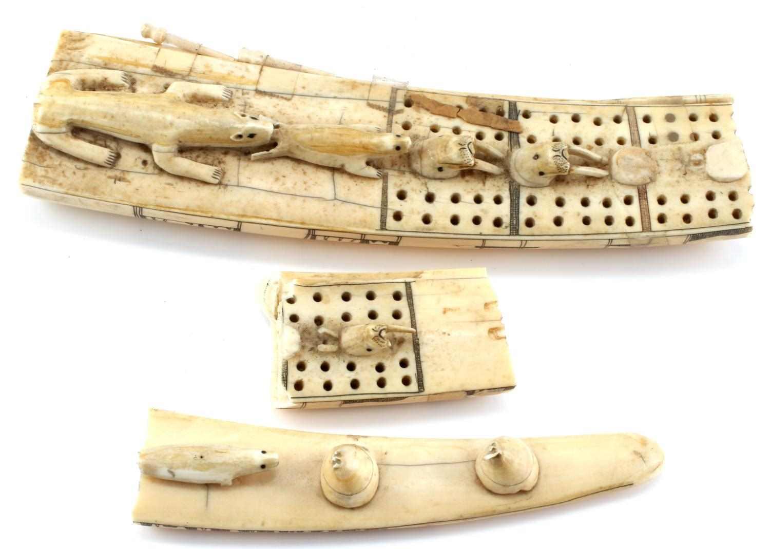 ANTIQUE WALRUS TUSK CRIBBAGE BOARD PIECES