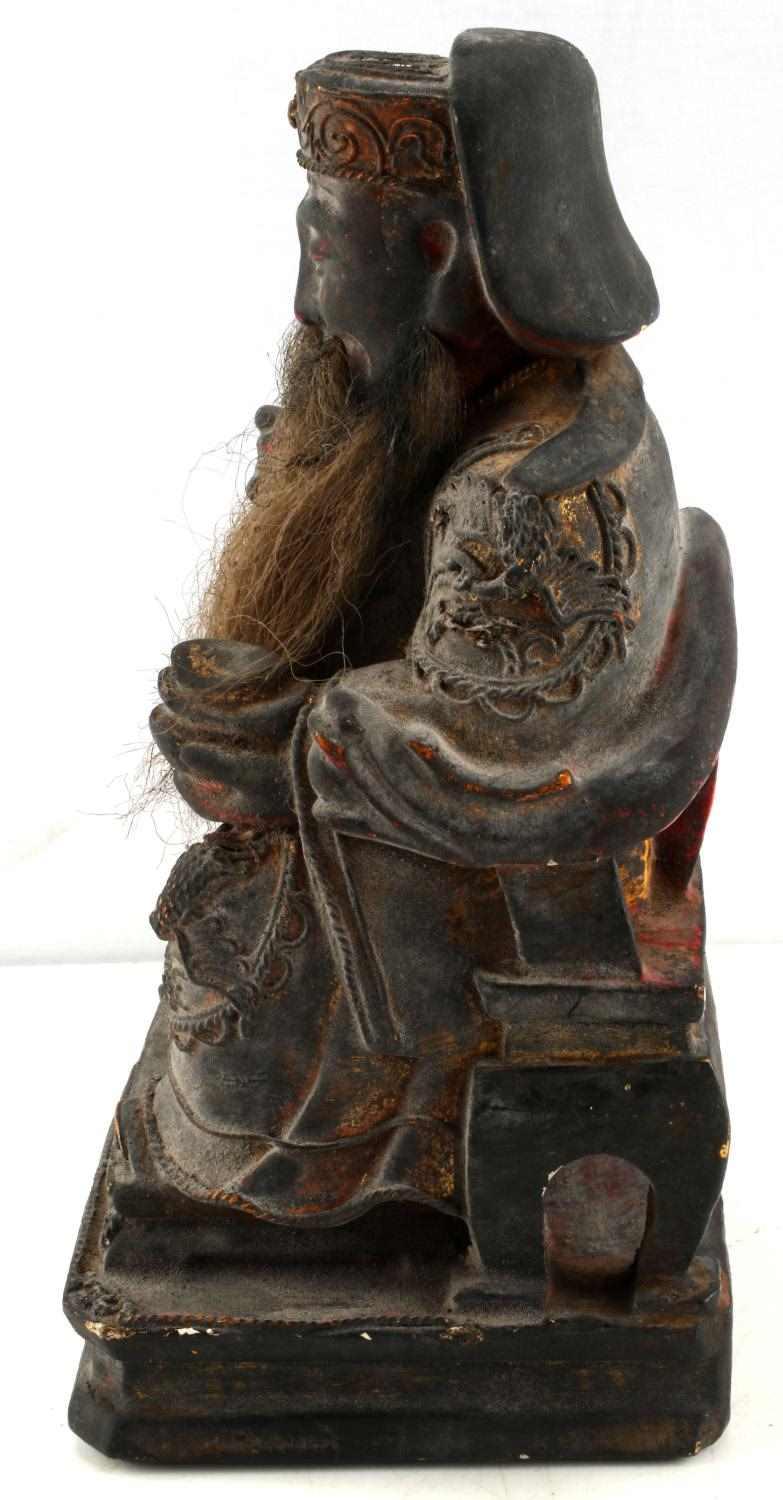 CHINESE CARVED WOODEN SEATED EMPEROR FIGURE