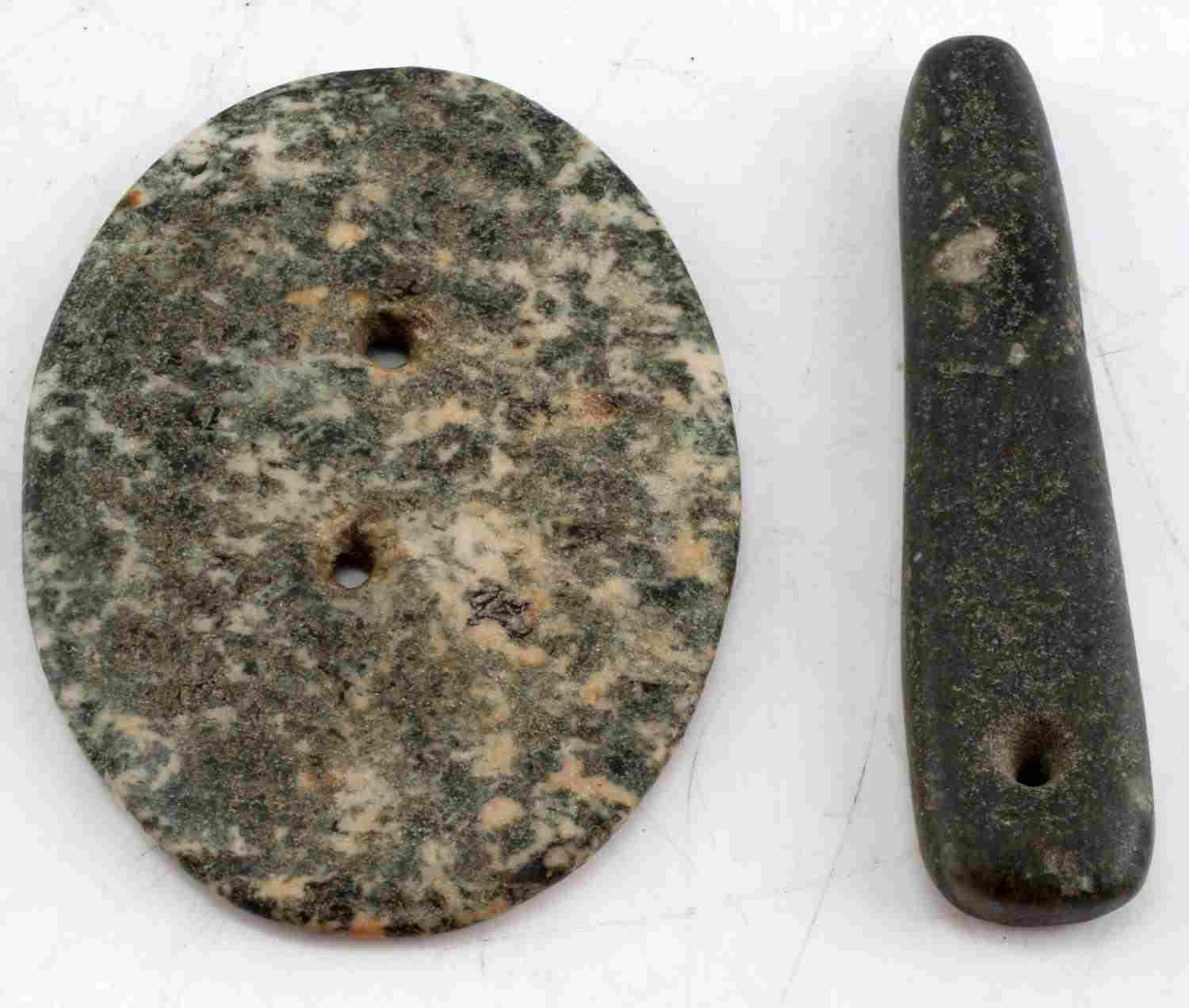 LOT OF 2 GRANITE WOODLAND STONE GORGET PENDANTS