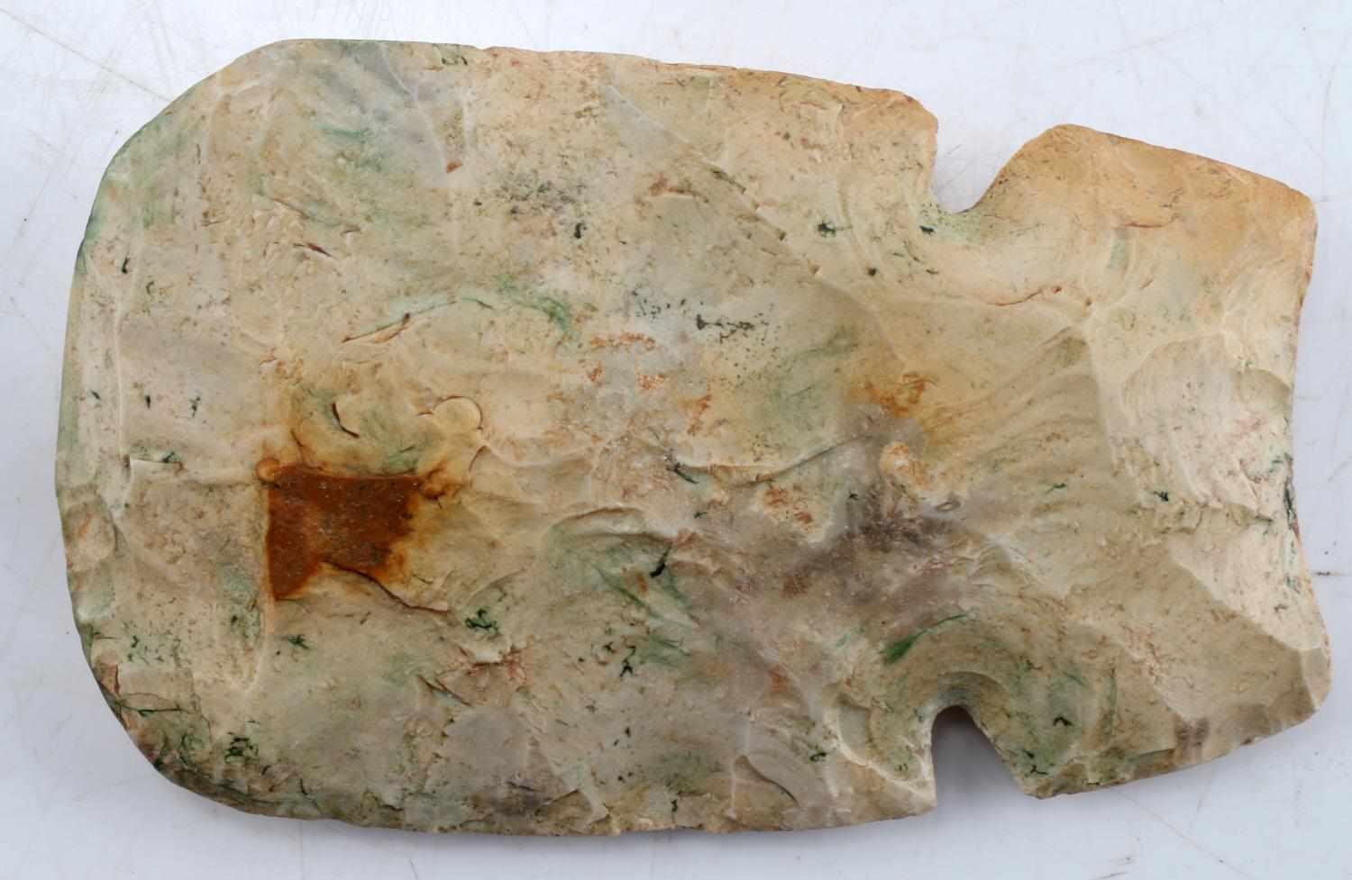 NATIVE AMERICAN DOUBLE NOTCHED LITHIC HOE HEAD