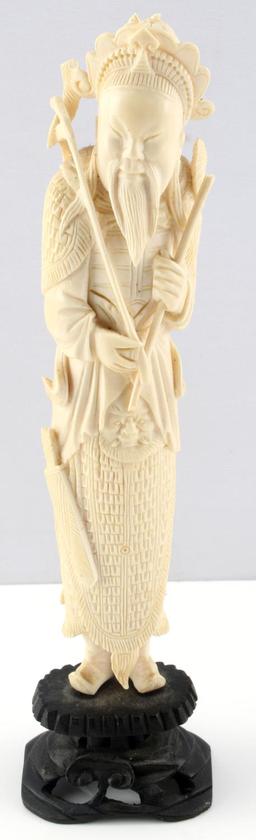 ANTIQUE CHINESE IVORY MALE DEITY 10 INCH FIGURE