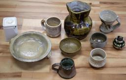 ARTISAN GLAZED CLAY POTTERY CUP AND VESSEL LOT