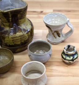 ARTISAN GLAZED CLAY POTTERY CUP AND VESSEL LOT