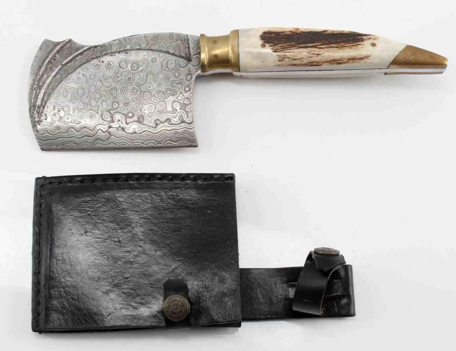 DAMASCUS BLADE STAG GRIP CLEAVER KNIFE
