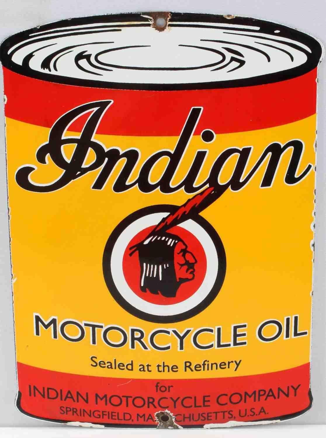 INDIAN MOTORCYCLE OIL PORCELAIN ADVERTISING SIGN