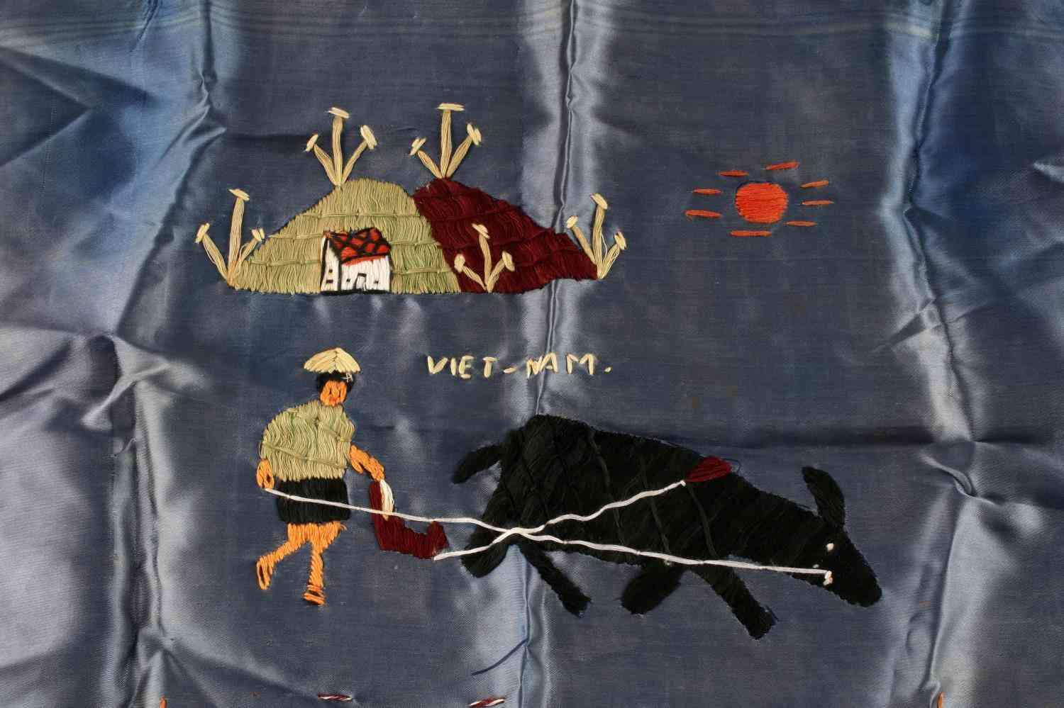 VIETNAM ERA VIETMANESE FARMER SOUVENIR PILLOW CASE