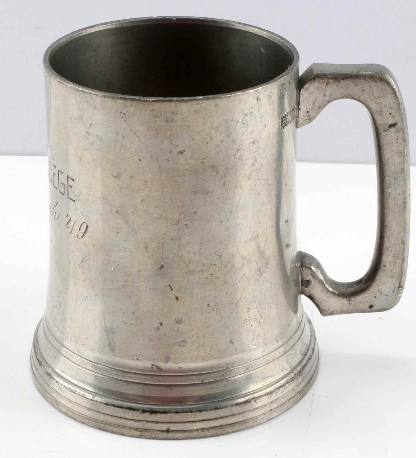 POST WWII BRITISH COLLEGE PEWTER PINT MUG