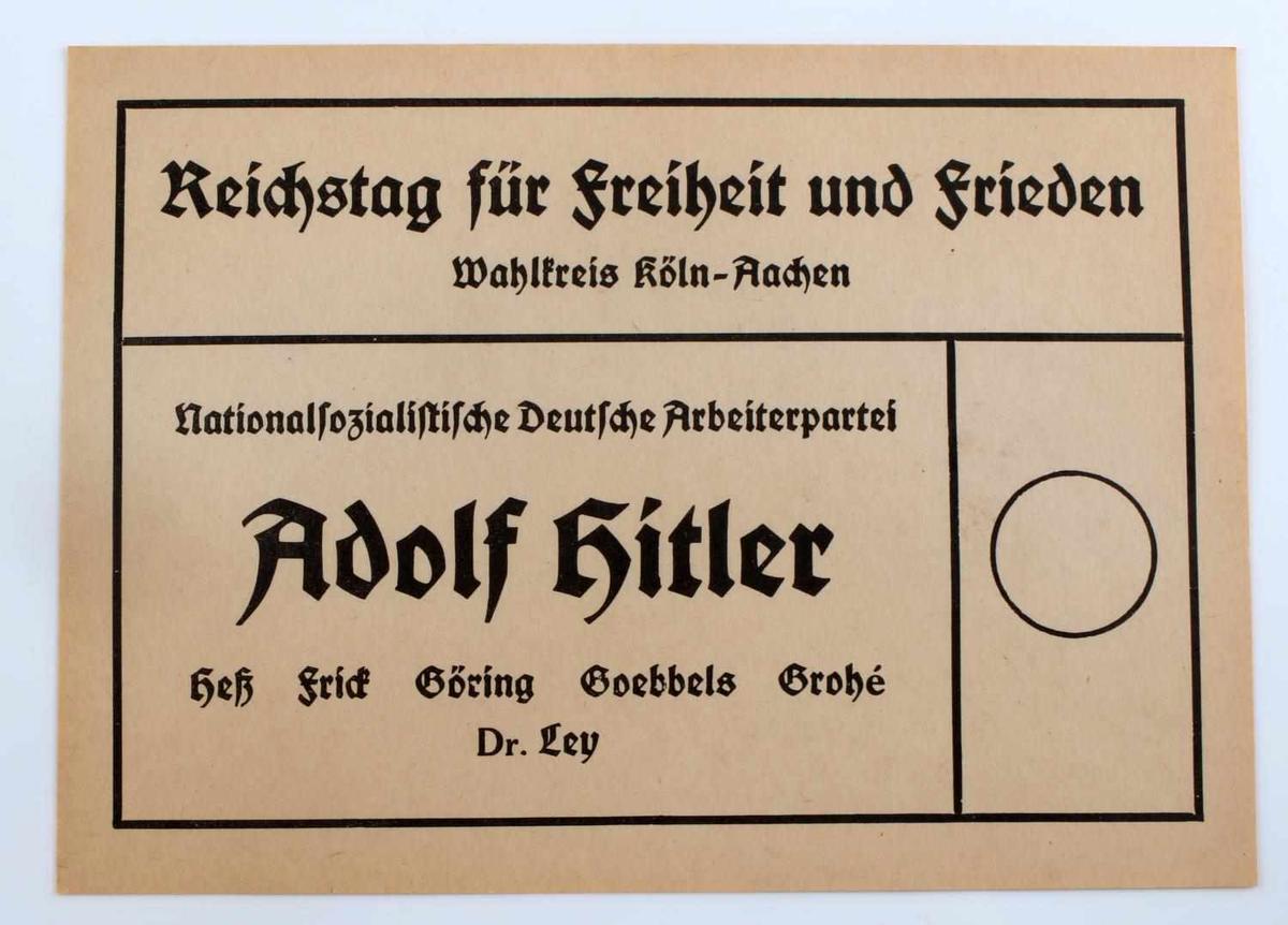 WWII GERMAN THIRD REICH NSDAP ELECTION BALLOT