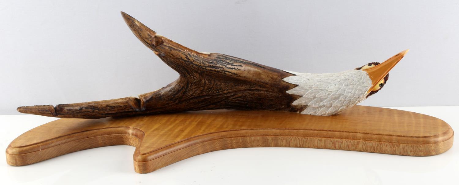 DAVID SEMONES SIGNED ANTLER CARVED BALD EAGLE