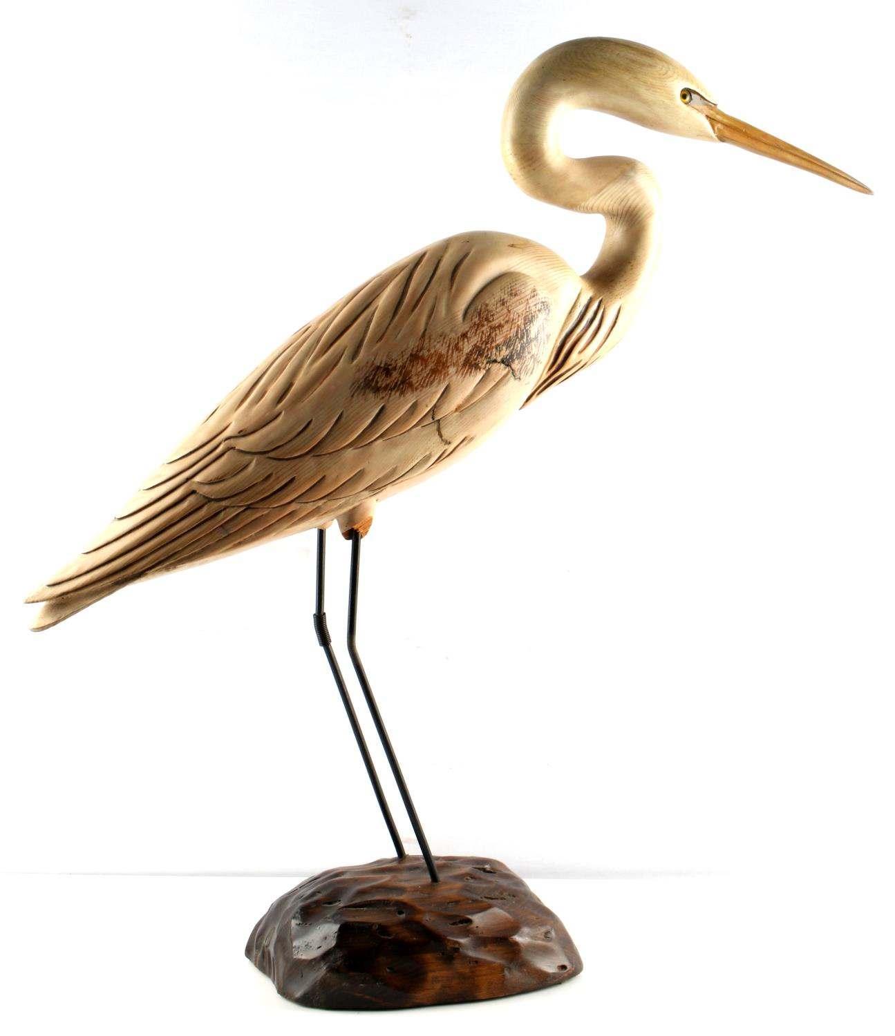 TOM TABER HERON CARVED WOOD SCULPTURE