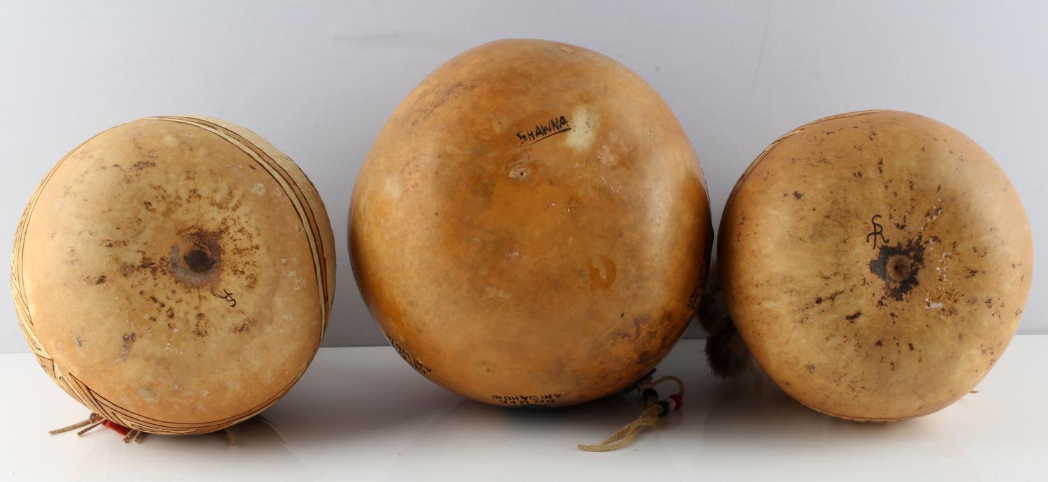 LOT OF 3 NATIVE AMERICAN HAND CARVED GOURD ART