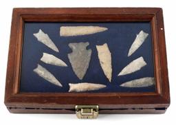 NATIVE AMERICAN BOXED SET OF NOTCHED ARROWHEADS