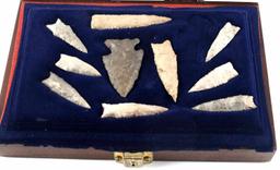 NATIVE AMERICAN BOXED SET OF NOTCHED ARROWHEADS