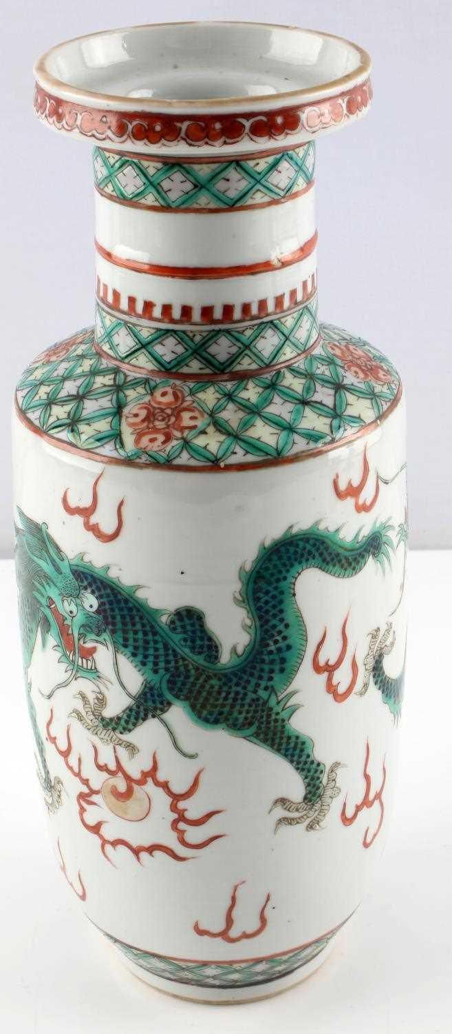 ANTIQUE KANGXI FAMILLE VERDE BALUSTER DRAGON VASE