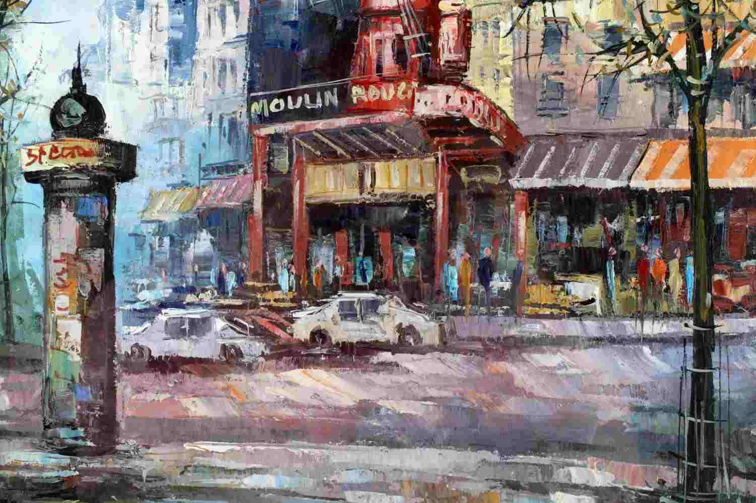 VINTAGE MOULIN ROUGE PARIS STREET SCENE PAINTING