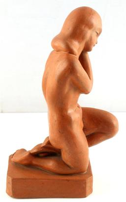 VINTAGE RED CLAY CERAMIC FEMALE NUDE FIGURE